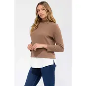 Lacey Mix Media Mockneck Top - Mocha