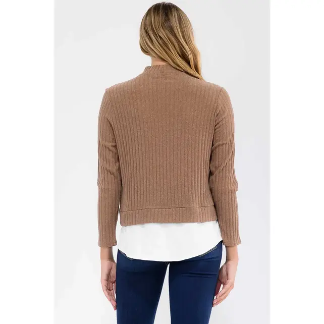 Lacey Mix Media Mockneck Top - Mocha