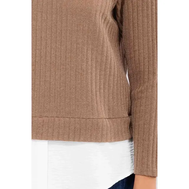 Lacey Mix Media Mockneck Top - Mocha