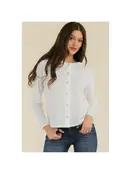 Cole Pearl Button Cropped Cardigan - Ivory