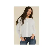 Cole Pearl Button Cropped Cardigan - Ivory