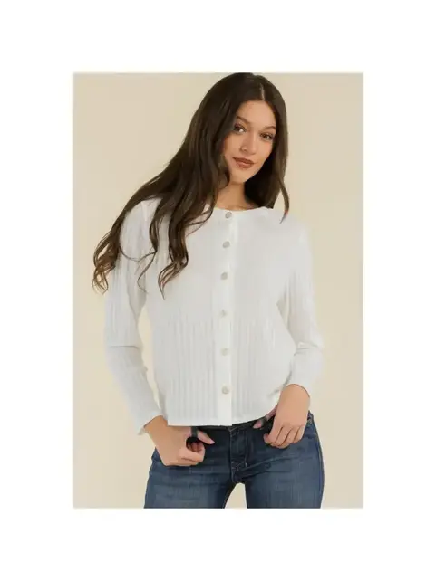 Cole Pearl Button Cropped Cardigan - Ivory