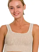 Washed Rib Square Neck Crop Tank Top