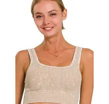 Washed Rib Square Neck Crop Tank Top