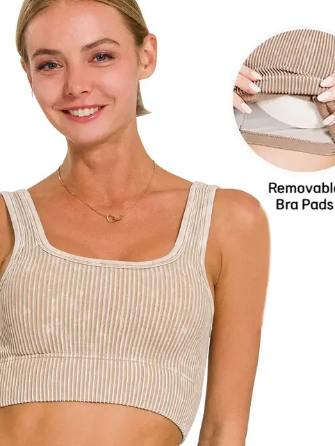 Washed Rib Square Neck Crop Tank Top