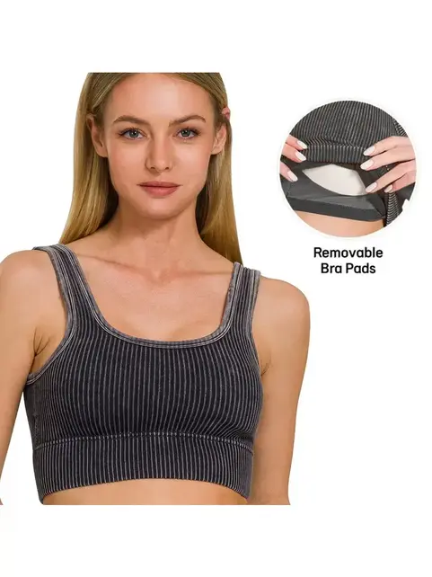 Washed Rib Square Neck Crop Tank Top