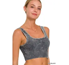 Washed Rib Square Neck Crop Tank Top