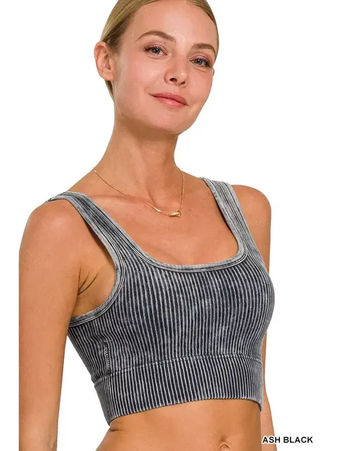 Washed Rib Square Neck Crop Tank Top