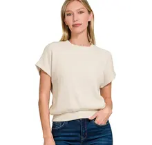 Benda Banded Bottom Short Sleeve Sweater