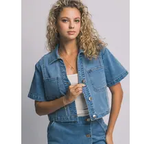 Jenda Short Sleeve Button Up Jacket - Jean Blue