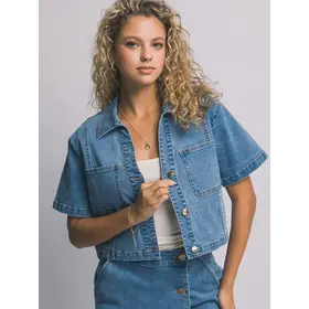 Jenda Short Sleeve Button Up Jacket - Jean Blue