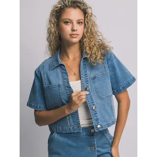 Jenda Short Sleeve Button Up Jacket - Jean Blue