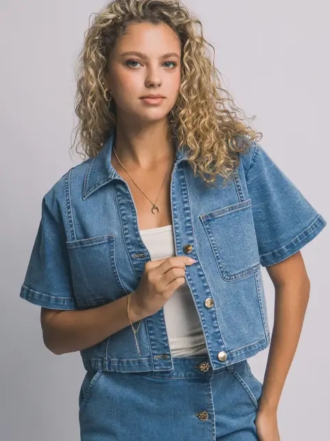 Jenda Short Sleeve Button Up Jacket - Jean Blue