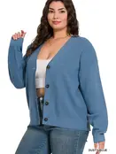 Plus Layla Button Down Cardigan - Dusty Blue