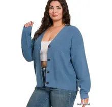 Plus Layla Button Down Cardigan - Dusty Blue