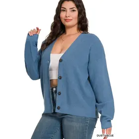 Plus Layla Button Down Cardigan - Dusty Blue
