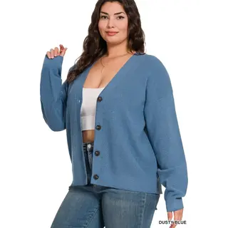 Plus Layla Button Down Cardigan - Dusty Blue