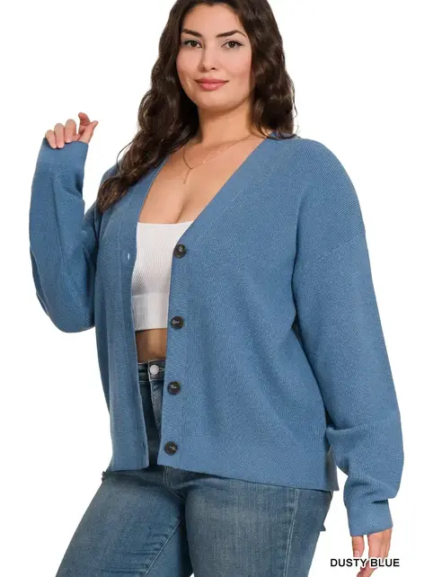 Plus Layla Button Down Cardigan - Dusty Blue