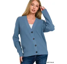 Layla Button Down Cardigan - Dusty Blue
