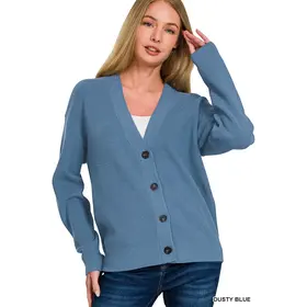Layla Button Down Cardigan - Dusty Blue