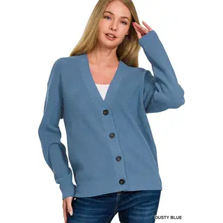 Layla Button Down Cardigan - Dusty Blue