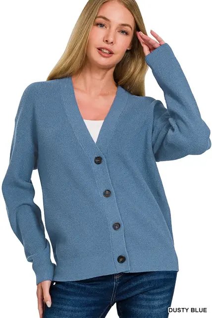 Layla Button Down Cardigan - Dusty Blue