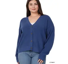 Layla Button Down Cardigan - LT Navy