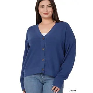 Layla Button Down Cardigan - LT Navy
