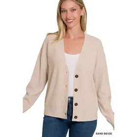 Layla Button Down Cardigan - Sand Beige