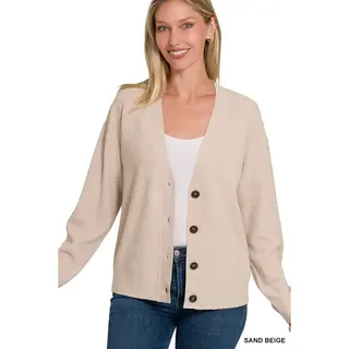 Layla Button Down Cardigan - Sand Beige