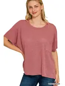 Raleen Slub Hacci Top with Pocket - Winter Rose