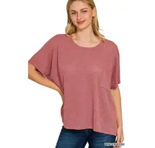 Raleen Slub Hacci Top with Pocket - Winter Rose