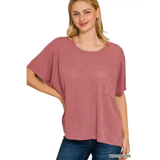 Raleen Slub Hacci Top with Pocket - Winter Rose