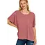 Raleen Slub Hacci Top with Pocket - Winter Rose