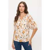Floral Balloon Peasant - Ivory Taupe