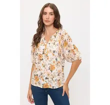 Floral Balloon Peasant - Ivory Taupe