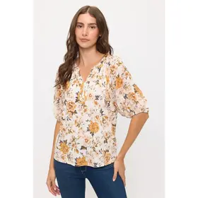 Floral Balloon Peasant - Ivory Taupe