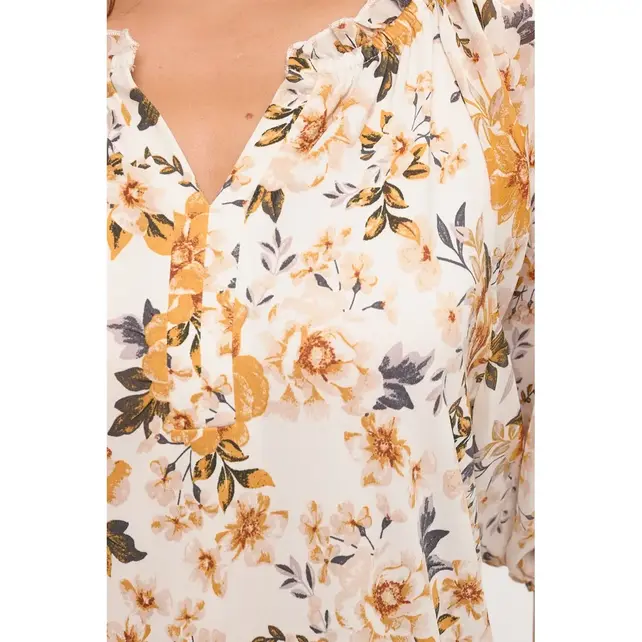 Floral Balloon Peasant - Ivory Taupe
