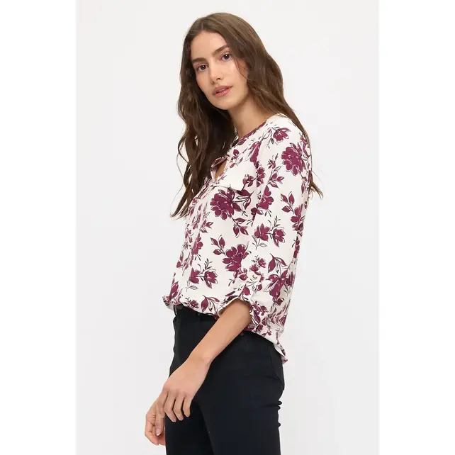 Anna Floral Crepe Top - Cream Wine