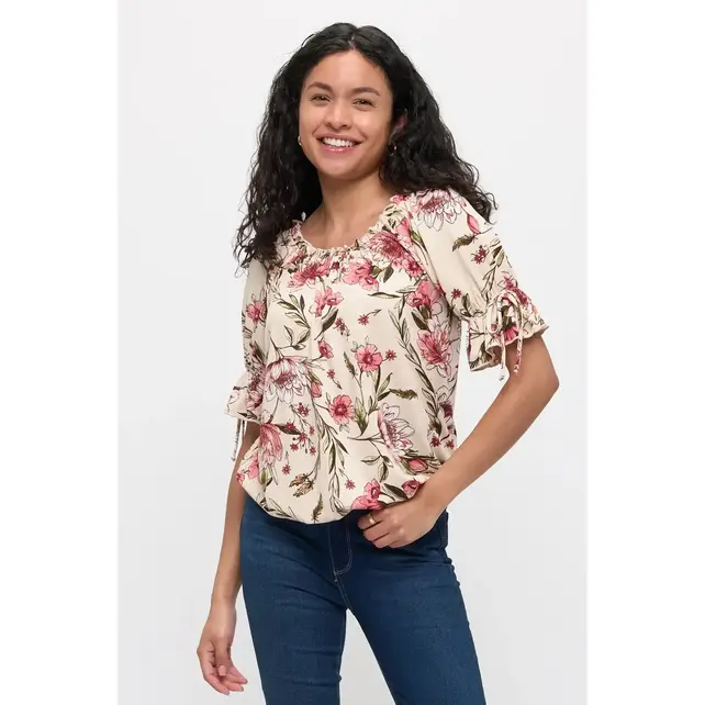 Ity Ruffle Peasant - Taupe Mauve Green