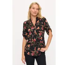 Floral Ity Mandarin Half Placket  Shirt - Black Berry Cream