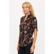 Floral Ity Mandarin Half Placket  Shirt - Black Berry Cream