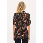 Floral Ity Mandarin Half Placket  Shirt - Black Berry Cream