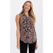 Floral Mandarin  Sleeveless Shirt - Black Berry Cream