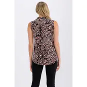 Floral Mandarin  Sleeveless Shirt - Black Berry Cream