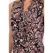 Floral Mandarin  Sleeveless Shirt - Black Berry Cream