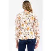 Floral Mix Media Ruffle Top - Ivory Taupe
