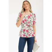 Floral Mix Media Side Twist Top - Ivory Pink