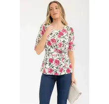 Floral Mix Media Side Twist Top - Ivory Pink