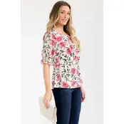 Floral Mix Media Side Twist Top - Ivory Pink